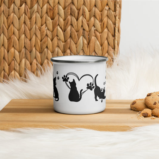TAZA ESMALTADA con siluetas gatos – 350 ml