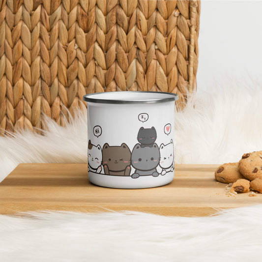 TAZA ESMALTADA con gatos saludando – 350 ml