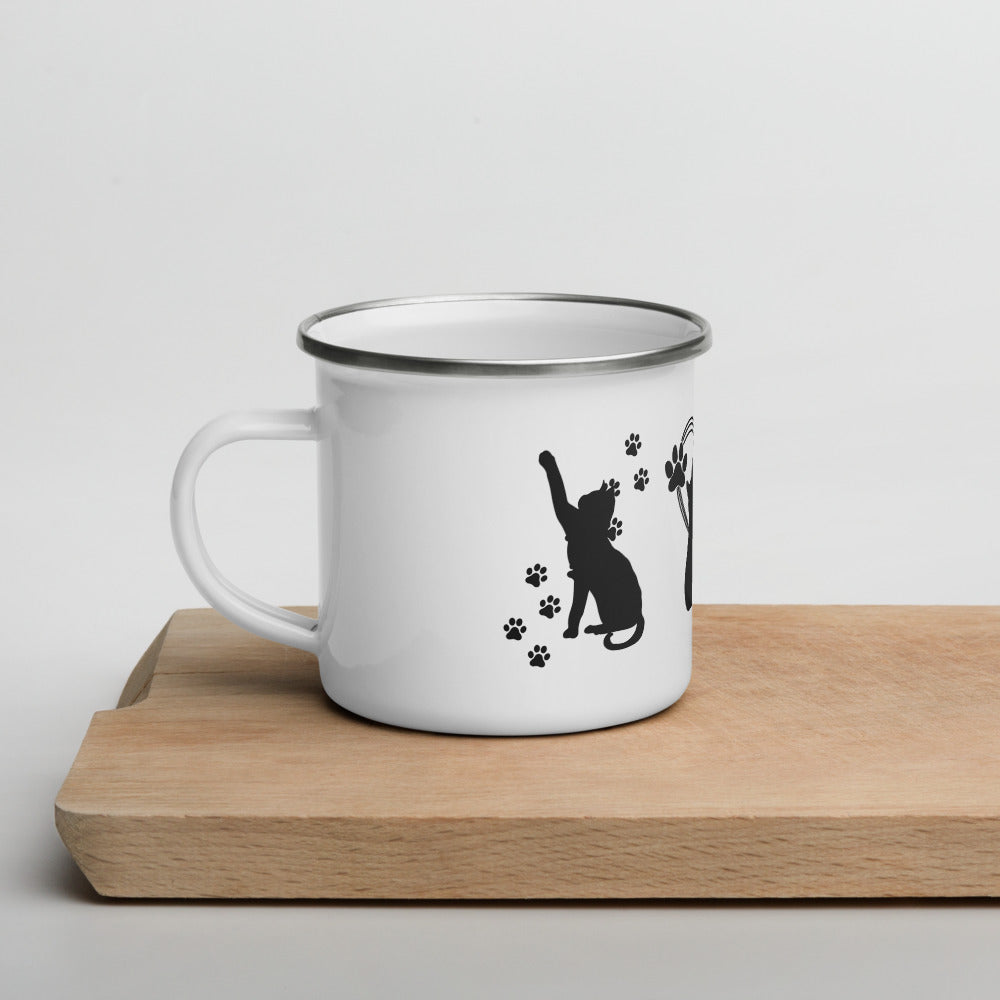 TAZA ESMALTADA con siluetas gatos – 350 ml