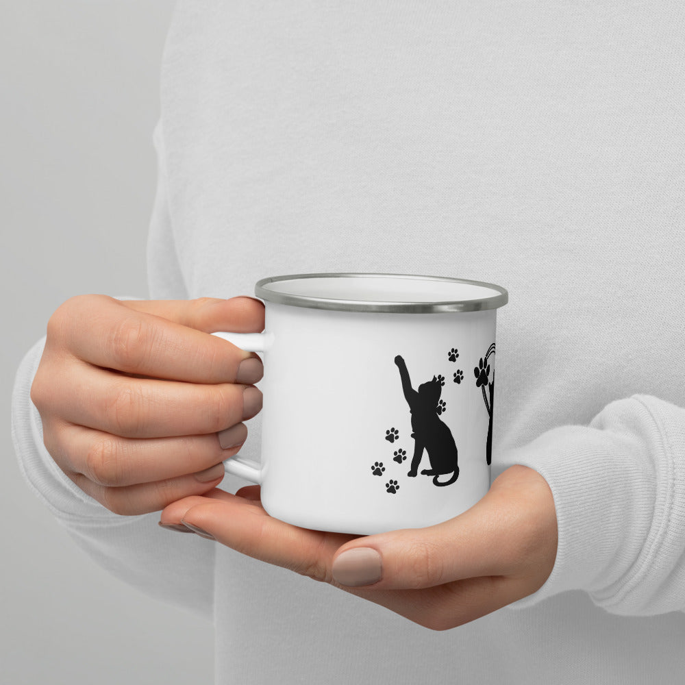 TAZA ESMALTADA con siluetas gatos – 350 ml