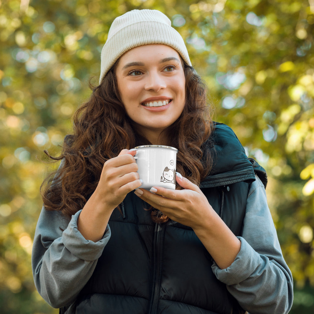 TAZA ESMALTADA con gatos saludando – 350 ml