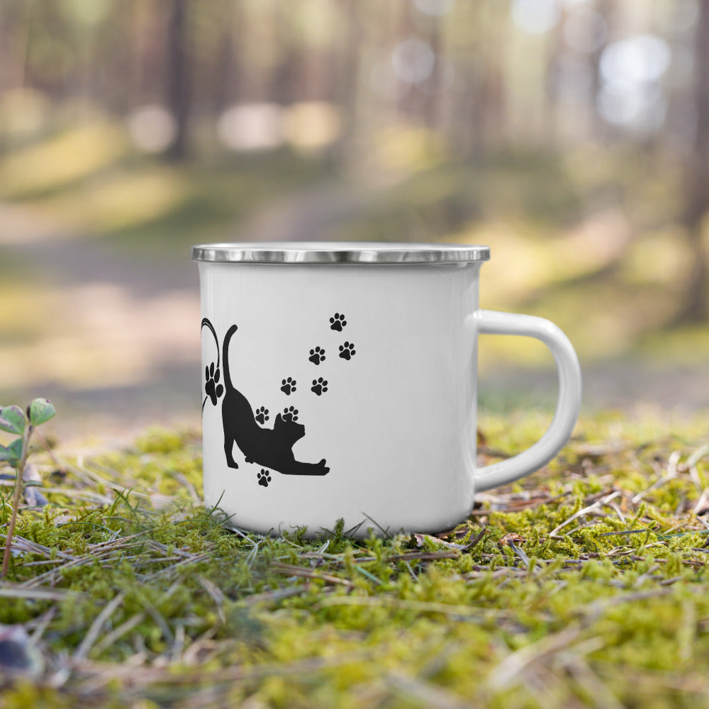 TAZA ESMALTADA con siluetas gatos – 350 ml
