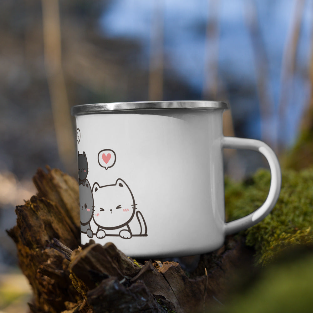 TAZA ESMALTADA con gatos saludando – 350 ml