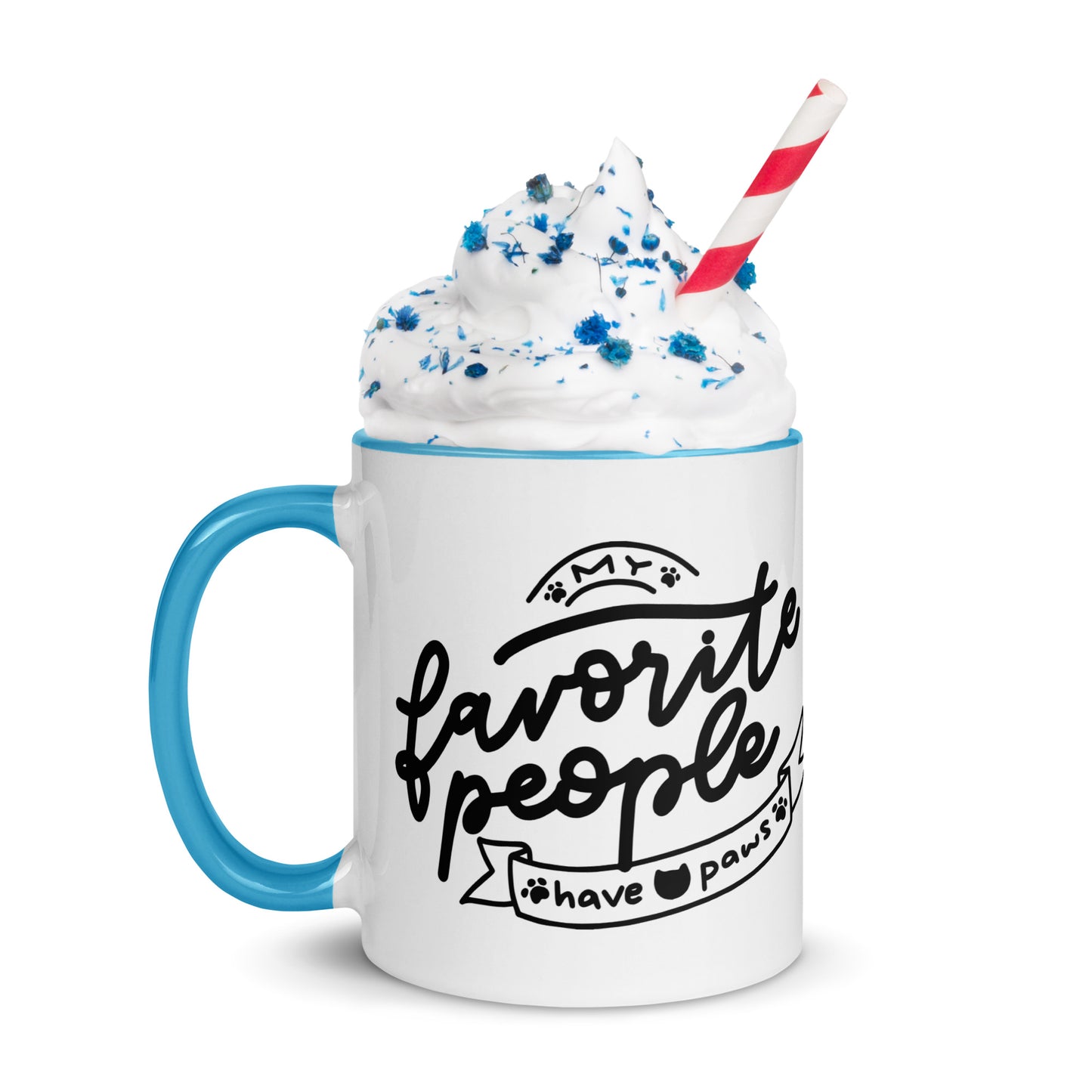 TAZA DE CERÁMICA con interior y asa de color – “My favorite people have paws”
