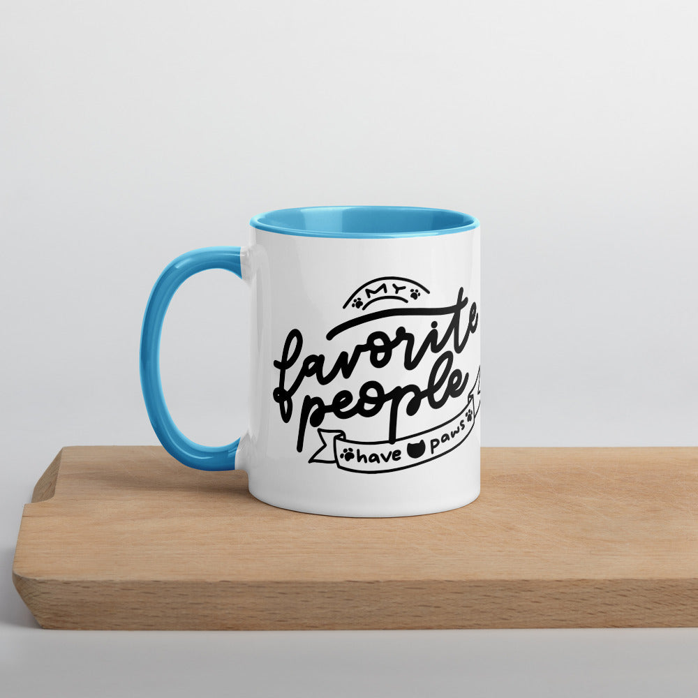 TAZA DE CERÁMICA con interior y asa de color – “My favorite people have paws”