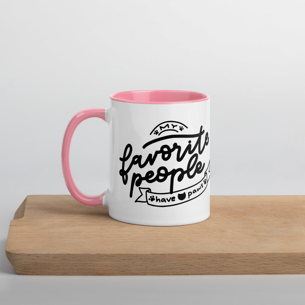 TAZA DE CERÁMICA con interior y asa de color – “My favorite people have paws”