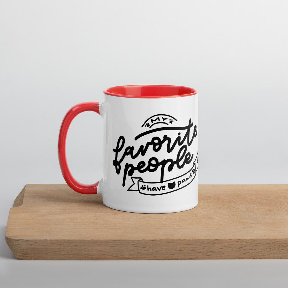 TAZA DE CERÁMICA con interior y asa de color – “My favorite people have paws”