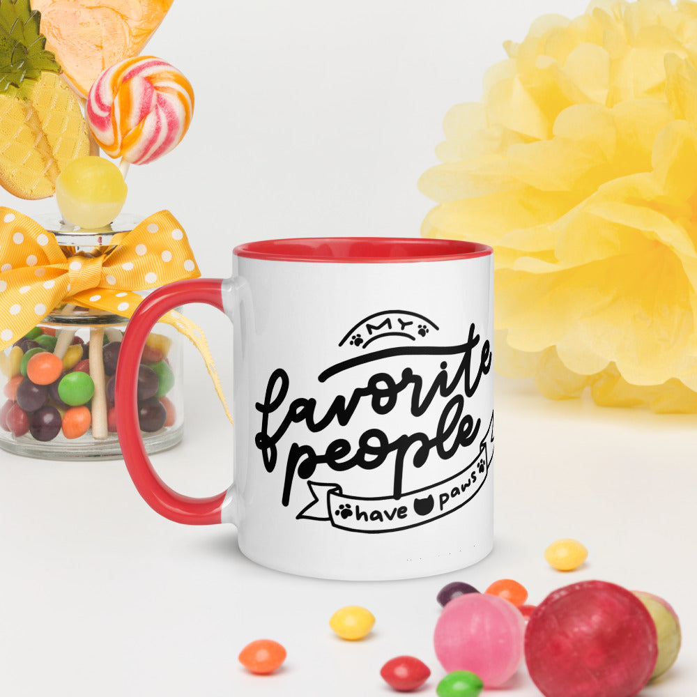 TAZA DE CERÁMICA con interior y asa de color – “My favorite people have paws”