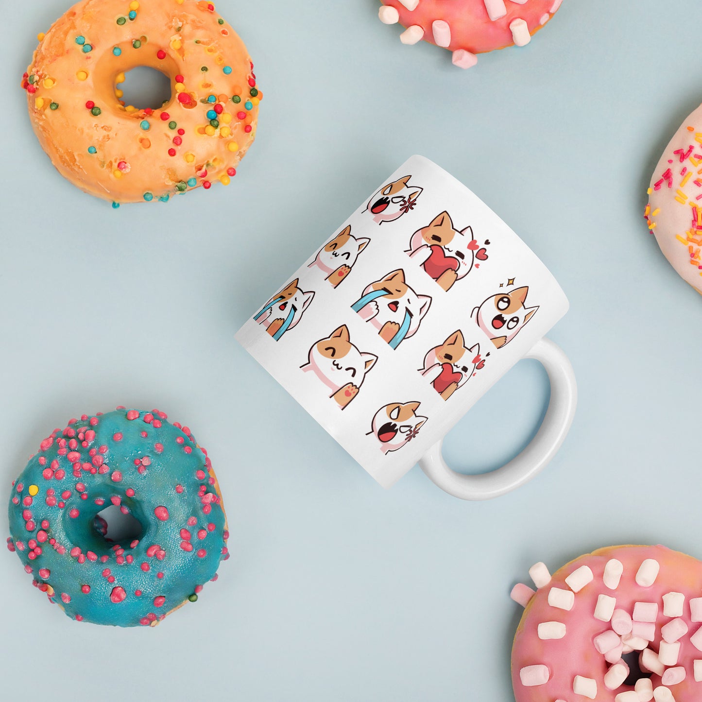 TAZA CERÁMICA blanca con gatitos kawaii