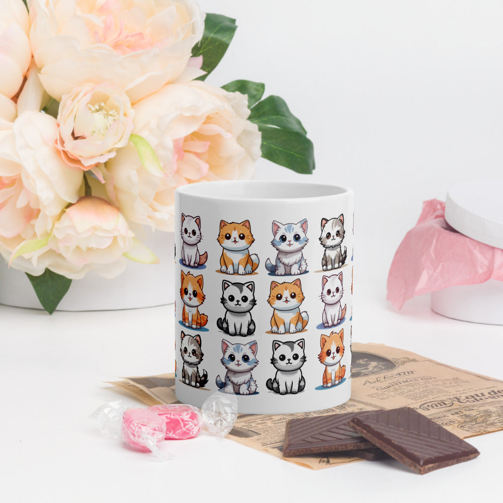 TAZA CERÁMICA blanca con gatos