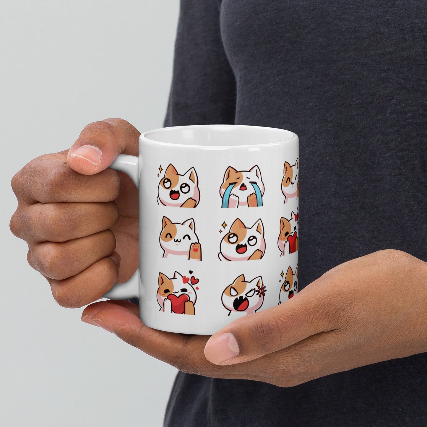 TAZA CERÁMICA blanca con gatitos kawaii